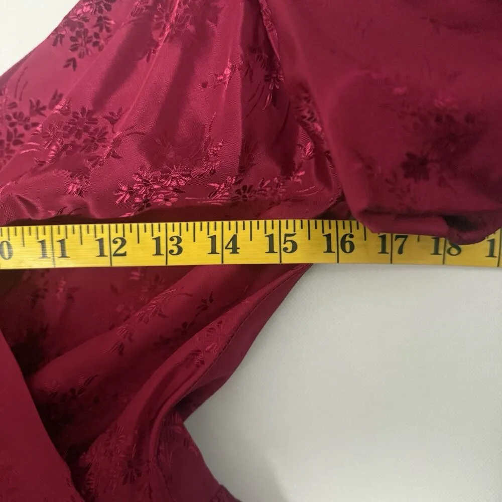 Vtg Nikki Womens Dress 11/12 Burgundy Satin Puff Sleeve Cottagecore Prom Union - Image 7