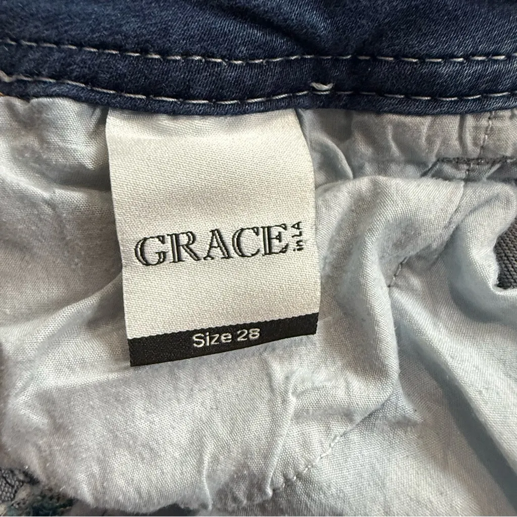 Grace in LA Jeans Bootcut Med Wash Bling Flap Pocket Embellished Distressed 28 - Image 11