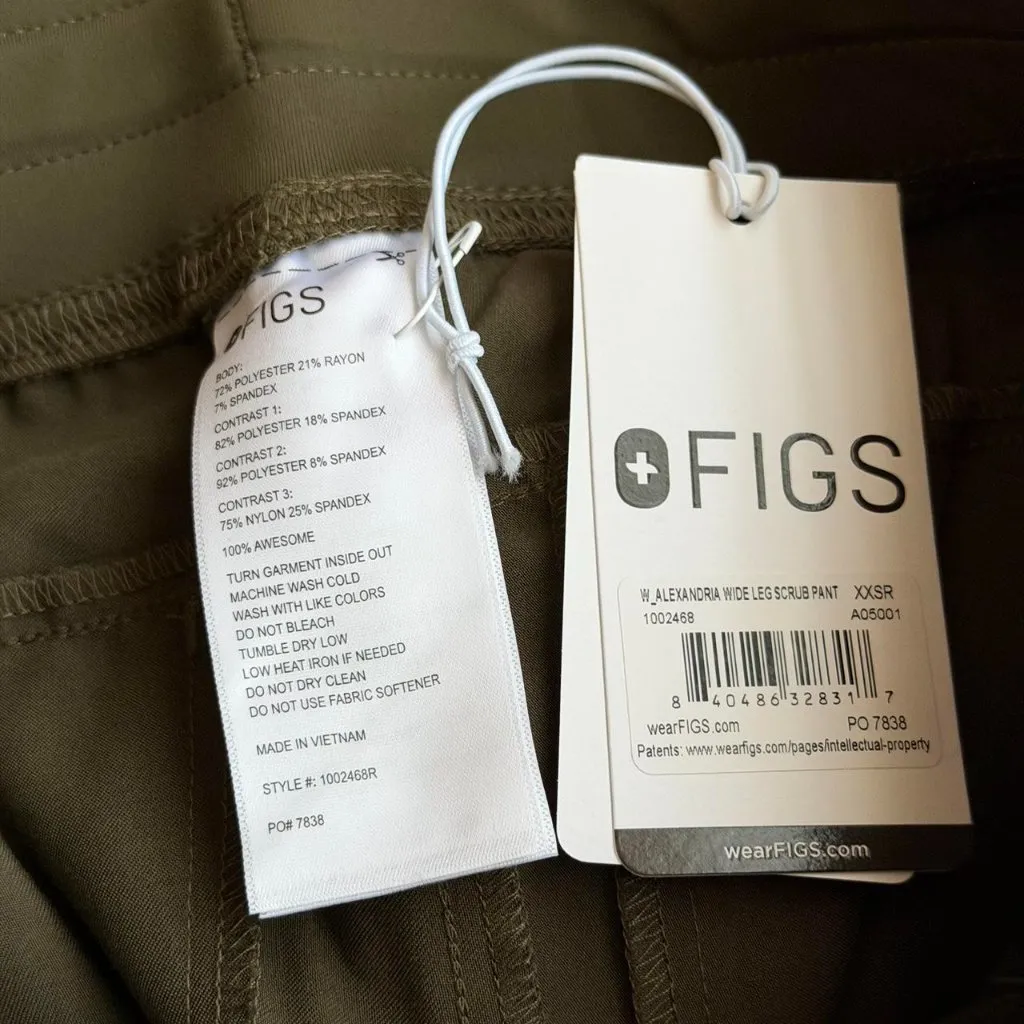 Figs High Waisted Alexandria Wide Leg Scrub Pants in Spruce, Size XXS - Image 11