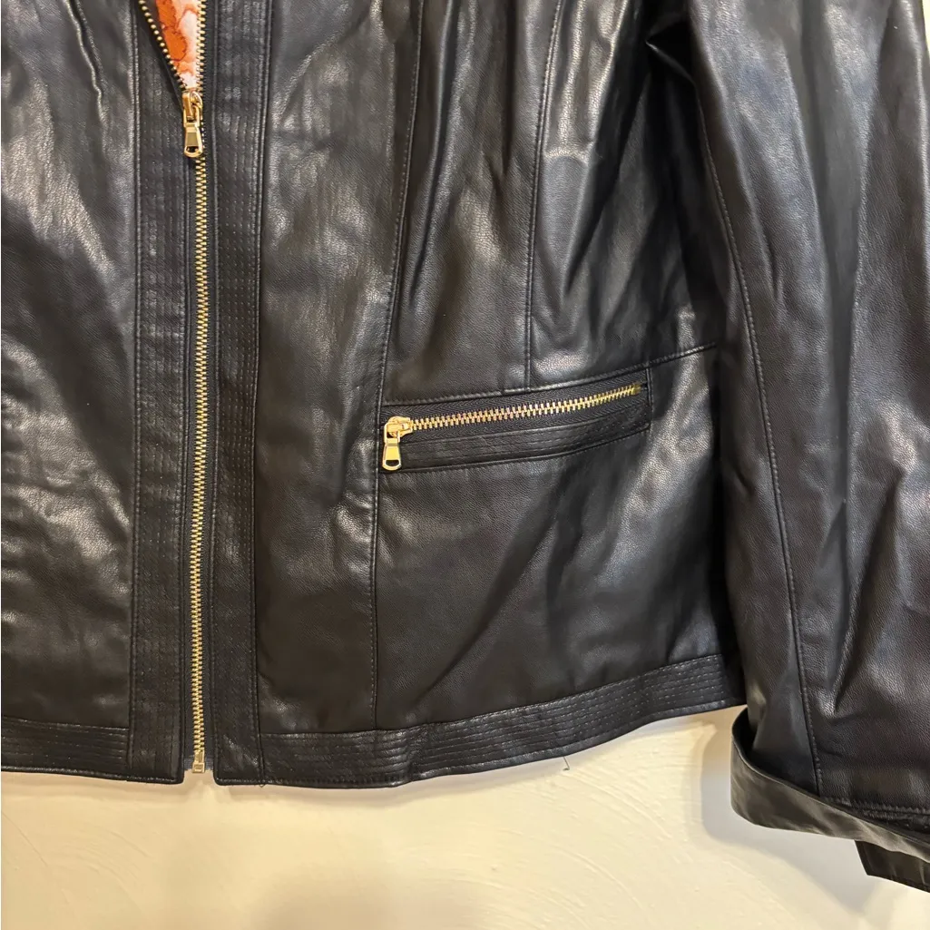 Chico’s Black Faux Leather Moto Jacket Floral Lining Size 1 (US 8/10) - Image 7