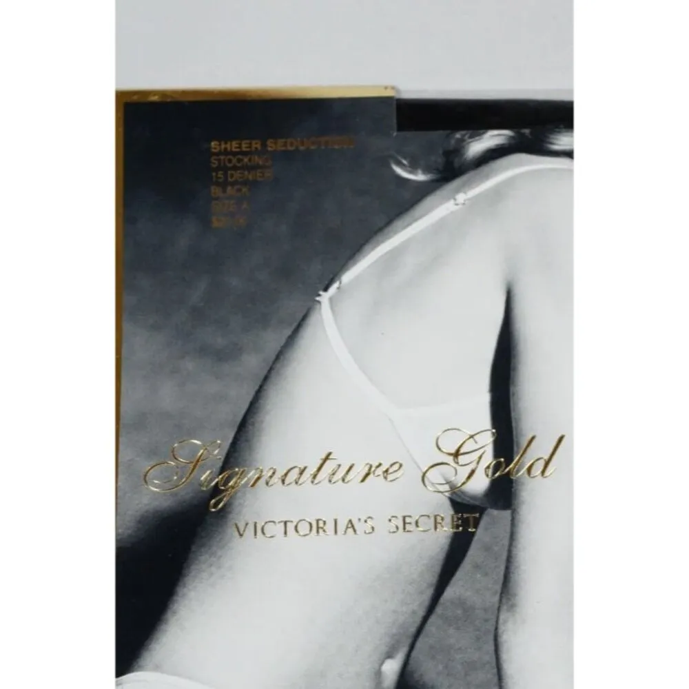 NEW!! Victoria's Secret Signature Gold Sheer Seduction BLACK Size A - Image 2