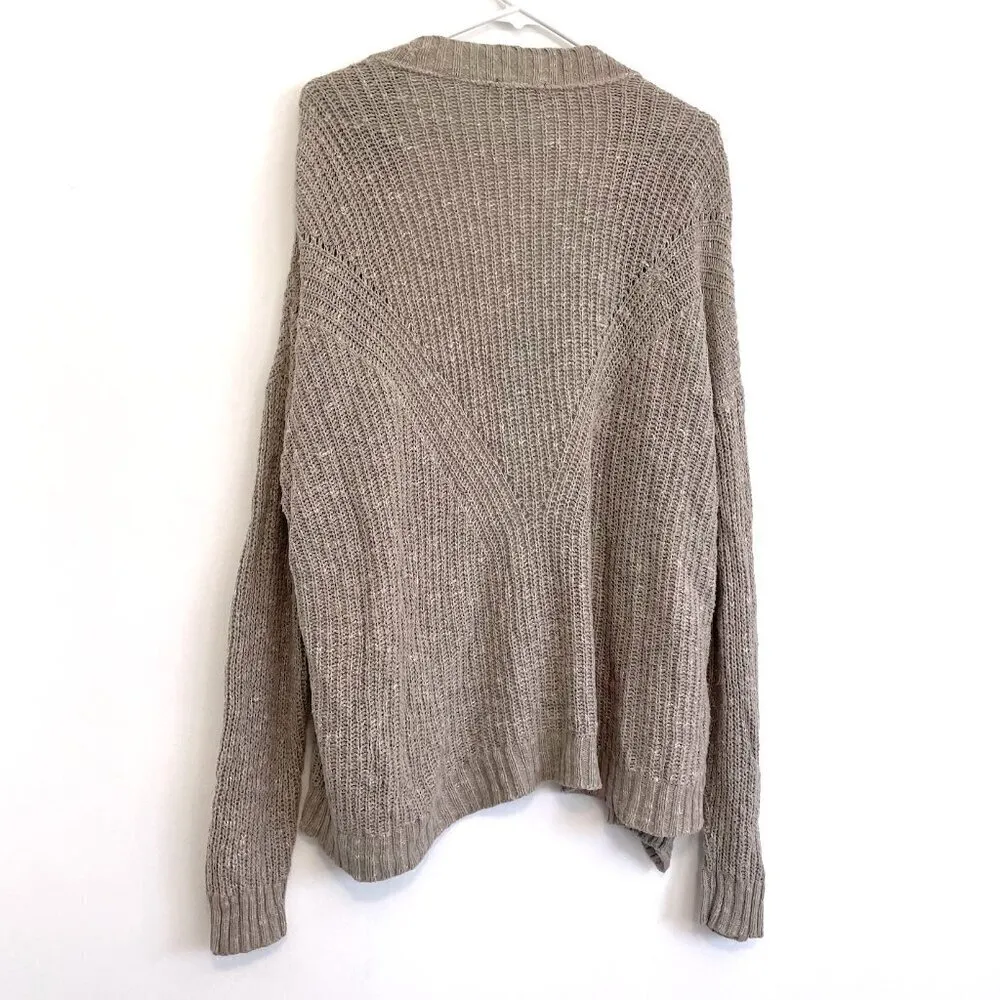 MAURICES Taupe Tan Brown Chunky Knit Notch / Split Neck Open Cardigan Sweater XL - Image 11