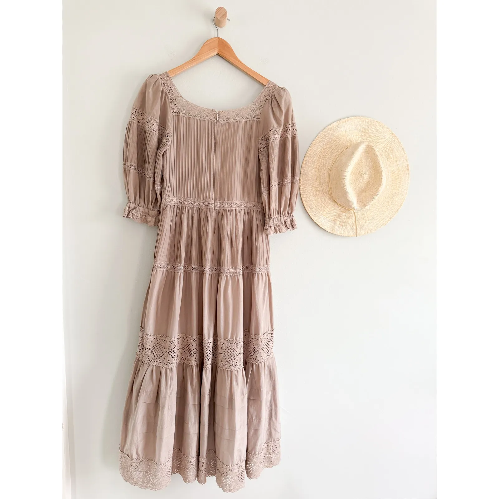 Hunter Bell | Evelyn Dress Clay Silk Cotton Lace Midi | Sz 2 - Image 10