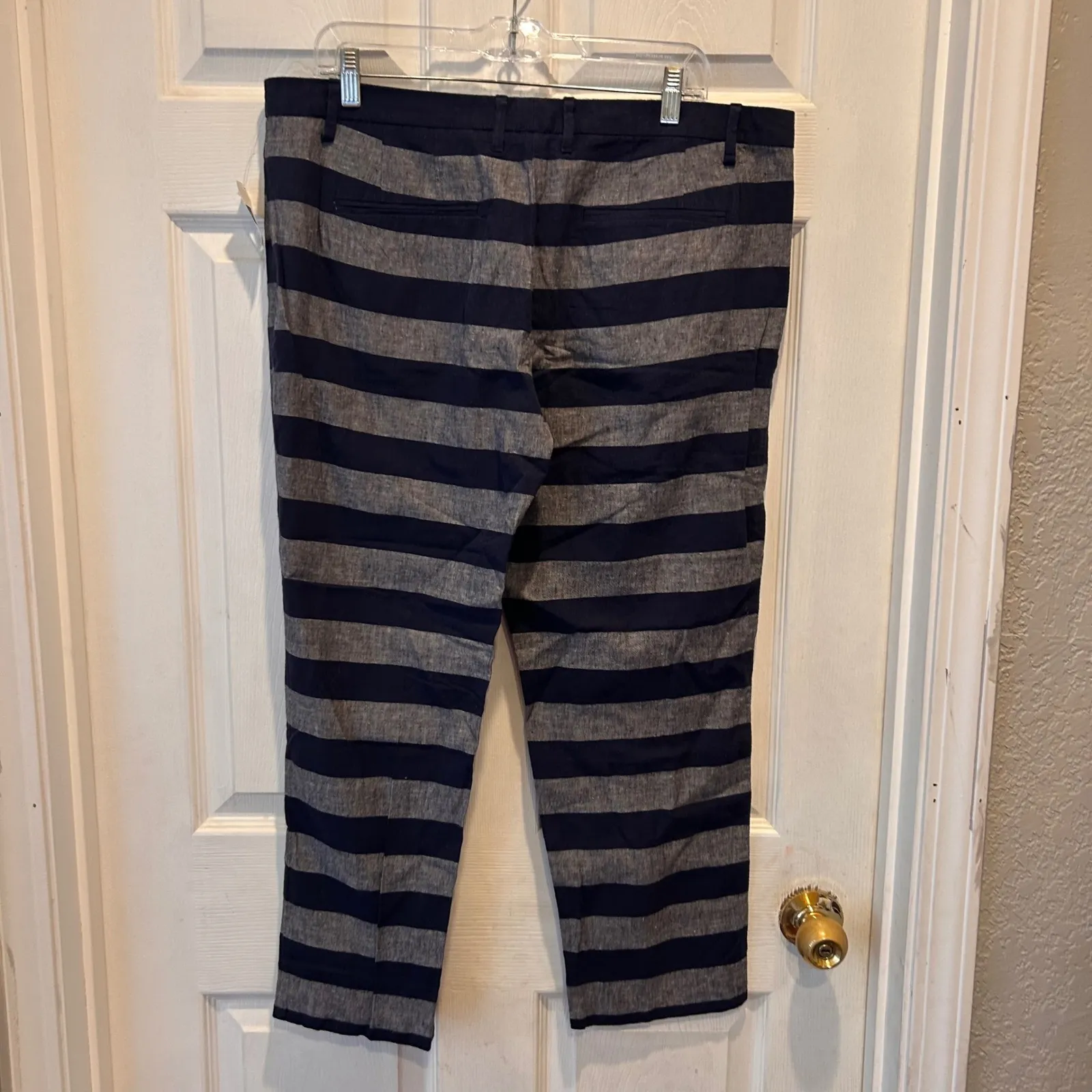NWT GAP Slim Cropped Pants Navy Gray Stripe Linen Blend Women Size 14 Preppy - Image 5