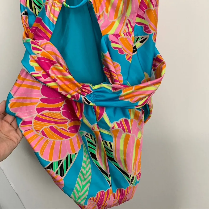 Trina Turk Poppy Plunge One-Piece Swimsuit BlueMulti Womens Size 14 3731035 - Image 15