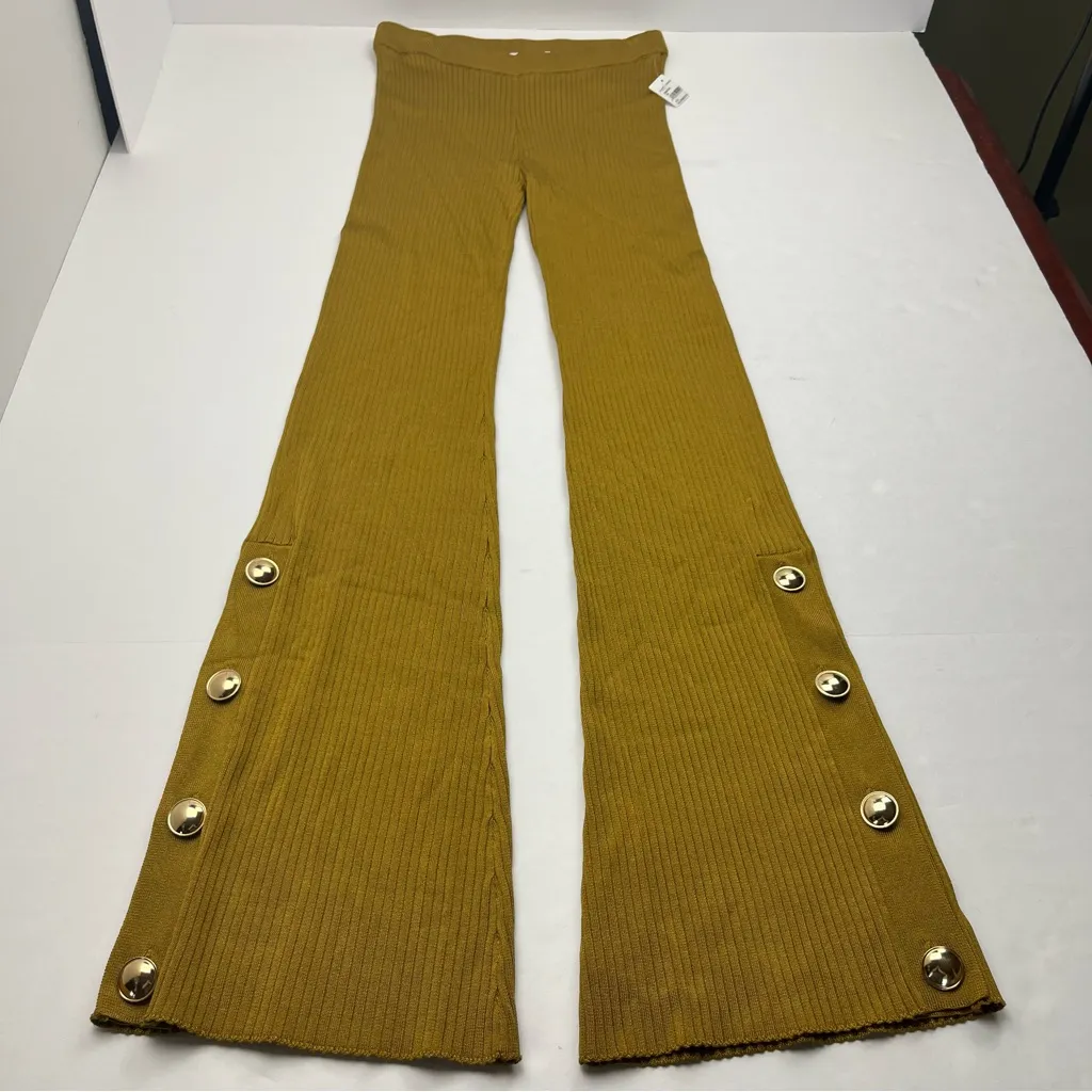 Good American Plaited Rib Boss Flare Pants GoldenRod Womens GA Size 3 Large NEW‎ - Image 3