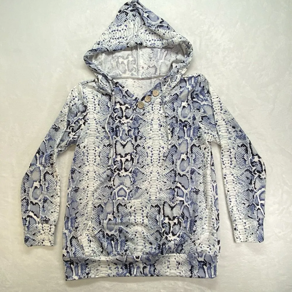 Unbranded Hoodie Womens Medium Snake print Long Sleeve V Neck Pullover - Image 1