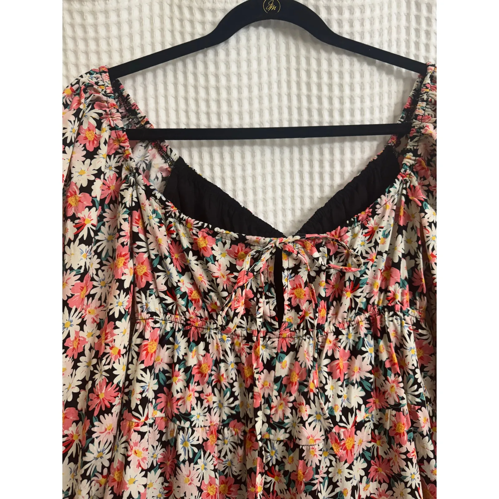 HYFVE 100% Cotton Floral V-Neck Babydoll Mini Dress Large - Image 4