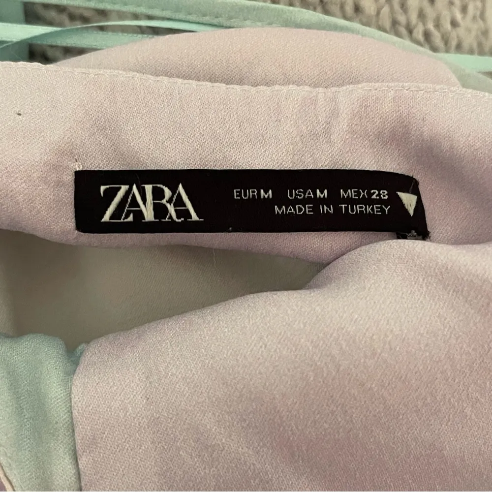 Zara Satin Effect Teal and Purple Ombre Ruched Dress - Image 4