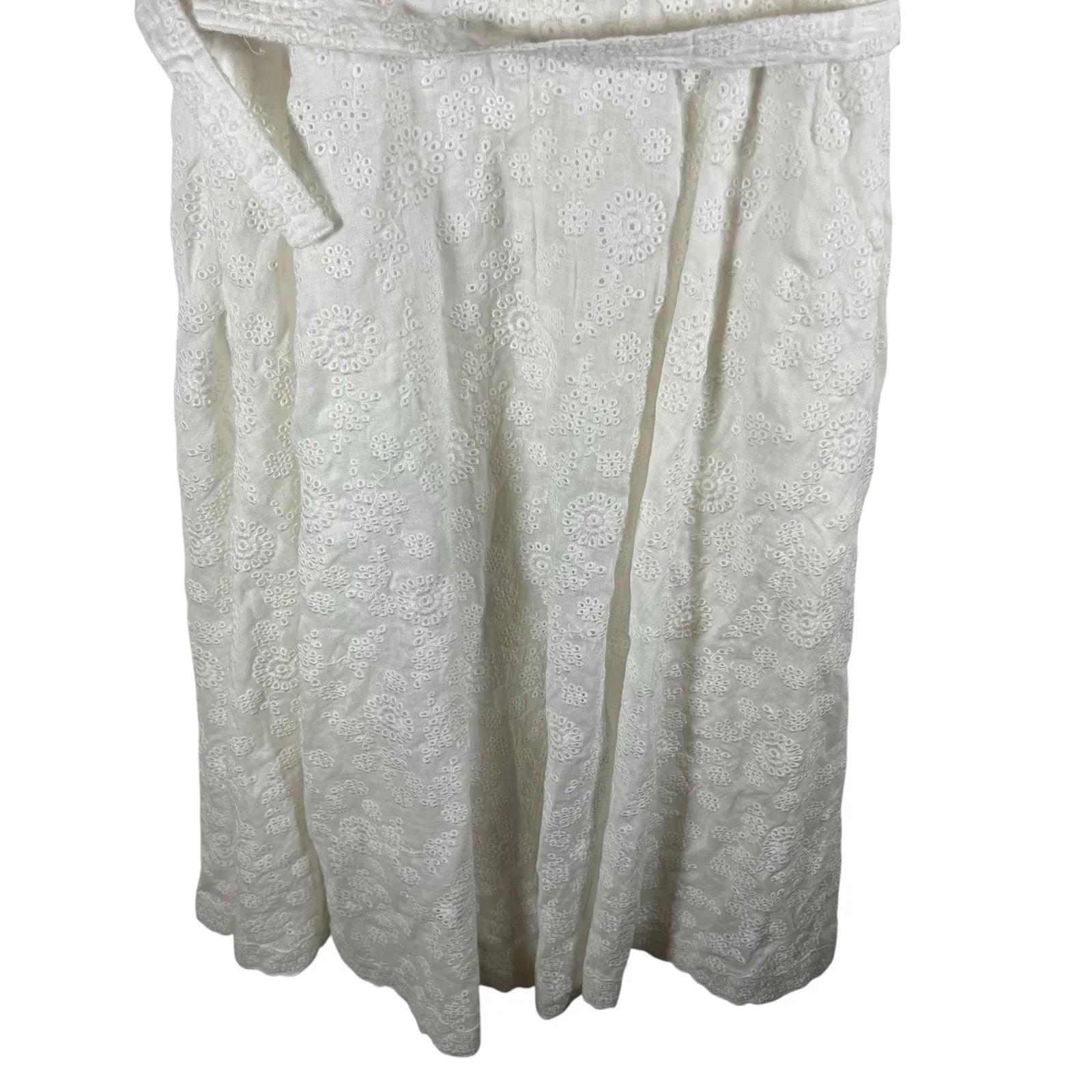 Polo‎ Ralph Lauren Ruffled Linen Eyelet Lace Midi Dress Button Up Belted Size 4 - Image 4