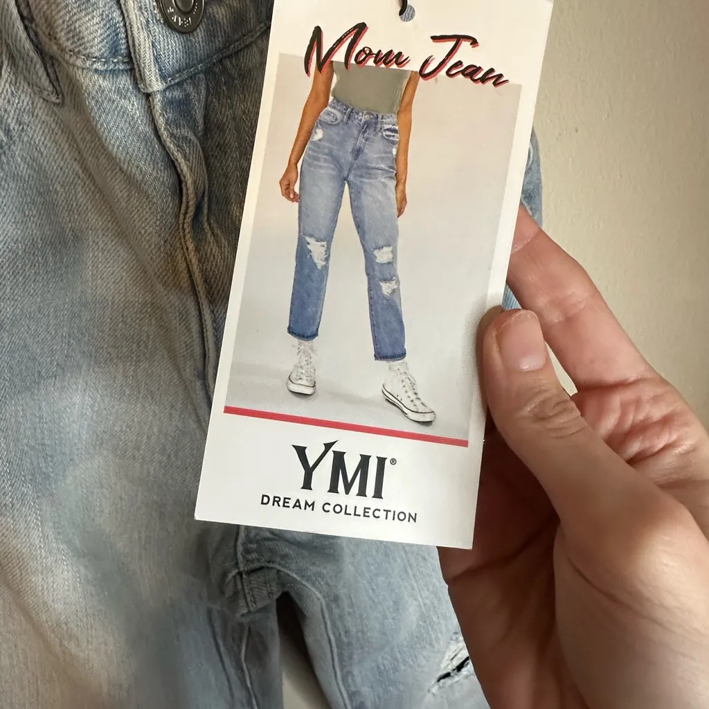 YMI Light Blue Distressed Women's Mom Jeans - Image 3
