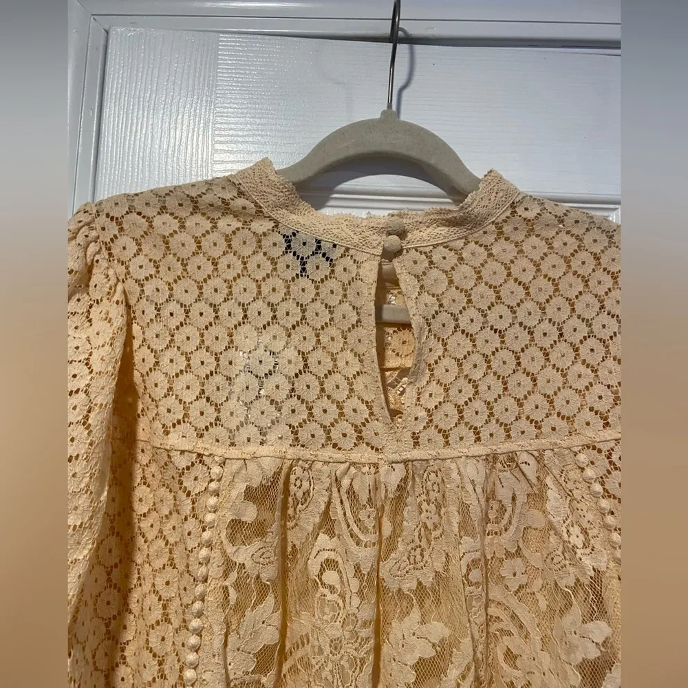NWT Torrid Size 2X Cream Cottagecore Mixed Lace High Neck Long Sleeve Top - Image 9