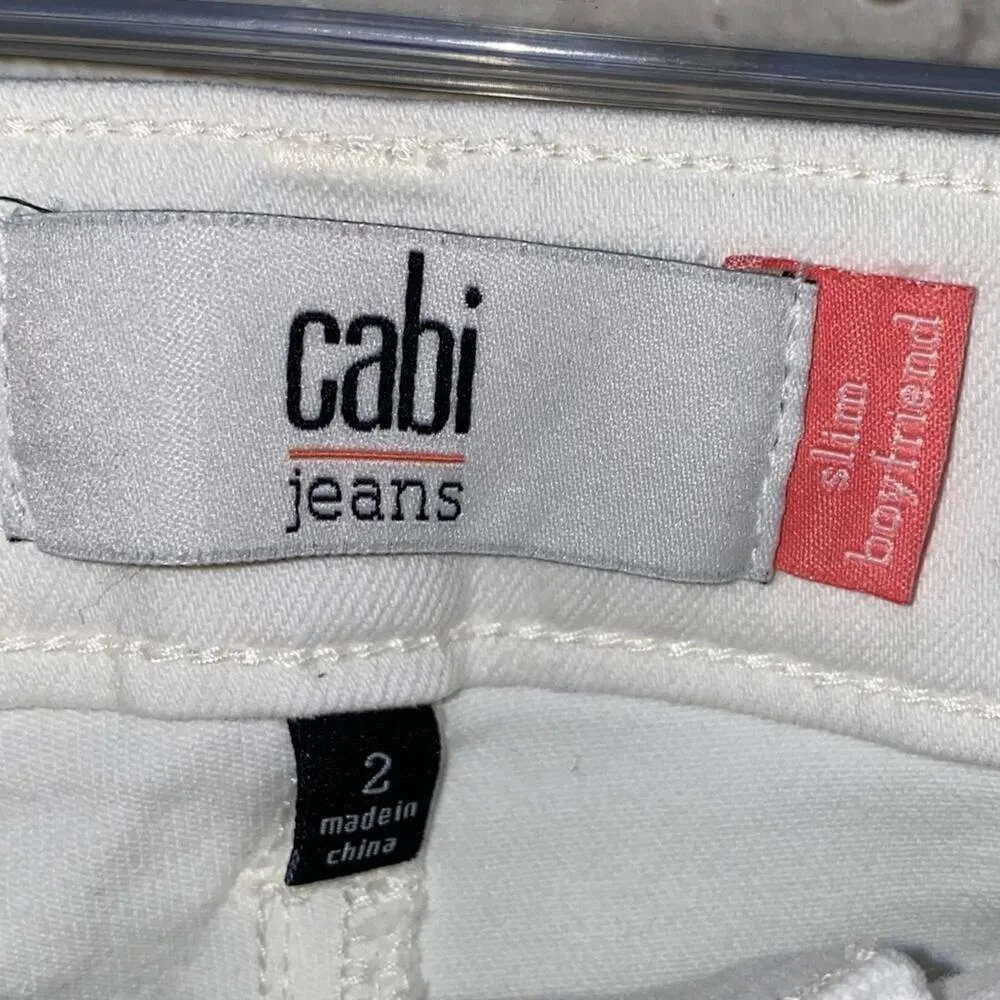 Cabi Slim Boyfriend White Denim Jeans Style# 5171 - Image 3