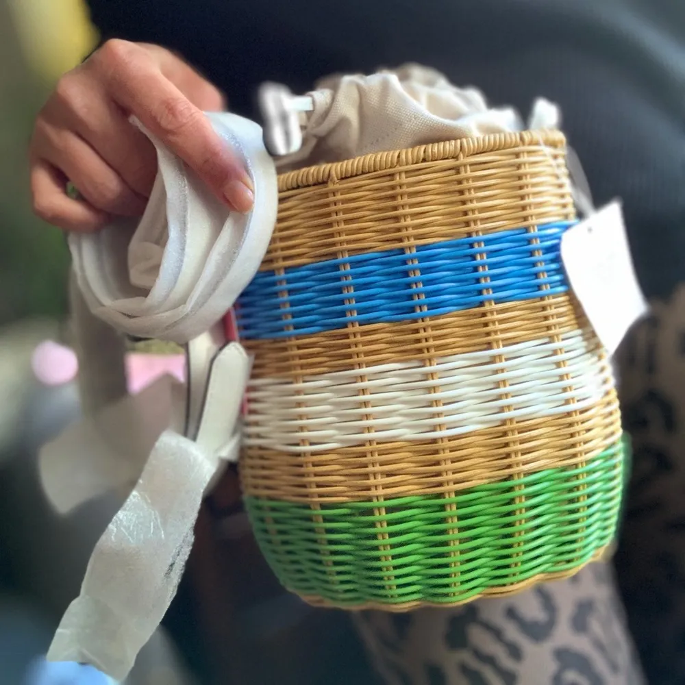 RARE!!Authentic KATE SPADE Straw/cotton/leather bucket drawstring Crosby - Image 8