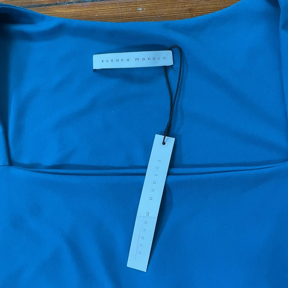 NWT Susan Monaco Jersey Knit Square Neck Slit Midi Dress in Sea Blue ~ Large - Image 9