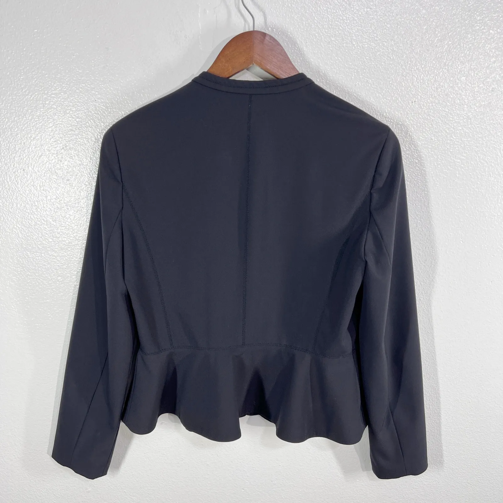 Rebecca Taylor Black Jacket‎ Size 4 Black Zip Front Stretch Blazer Feminine Fit - Image 3