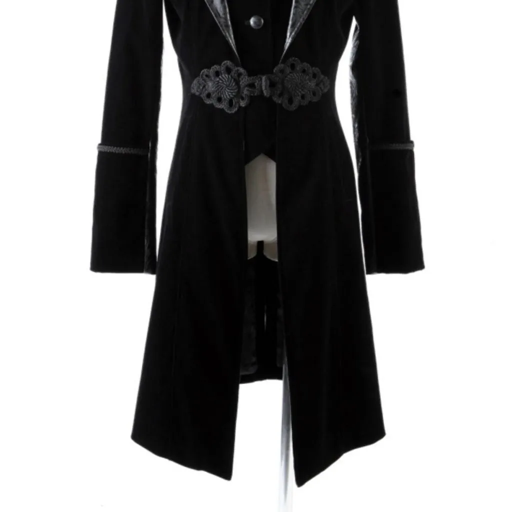 Gothic Lolita Victorian Aristocrat Visual Kei Black Velvet High Neck Jacket XL - Image 2