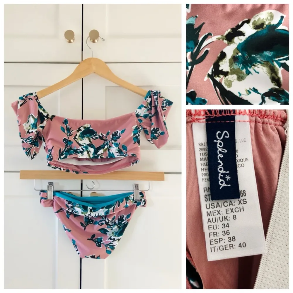 Splendid Watercolor Floral Off-Shoulder Bandeau Top Bikini Swim Set, Pink sz. XS - Image 10