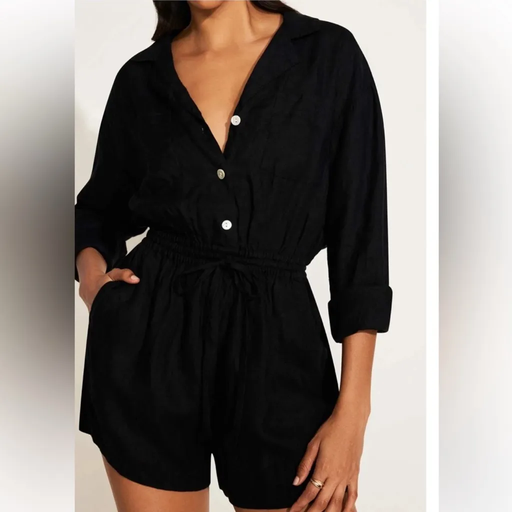 Vitamin A NWT  The Getaway Romper - Black EcoLinen Sz Large‎ $170 - Image 3