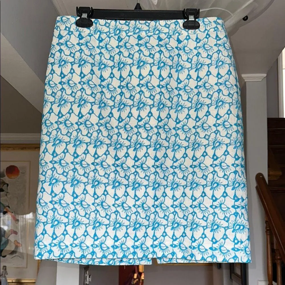 Talbots White & Turquoise Blue Floral Embroidered Pencil Skirt Sz 12 - Image 2