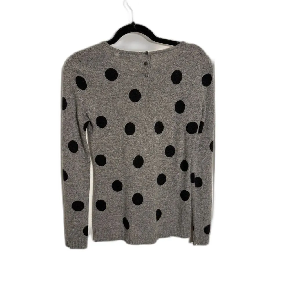 Saks Fifth Avenue Grey and Black Polka Dot Cashmere Sweater - Image 2