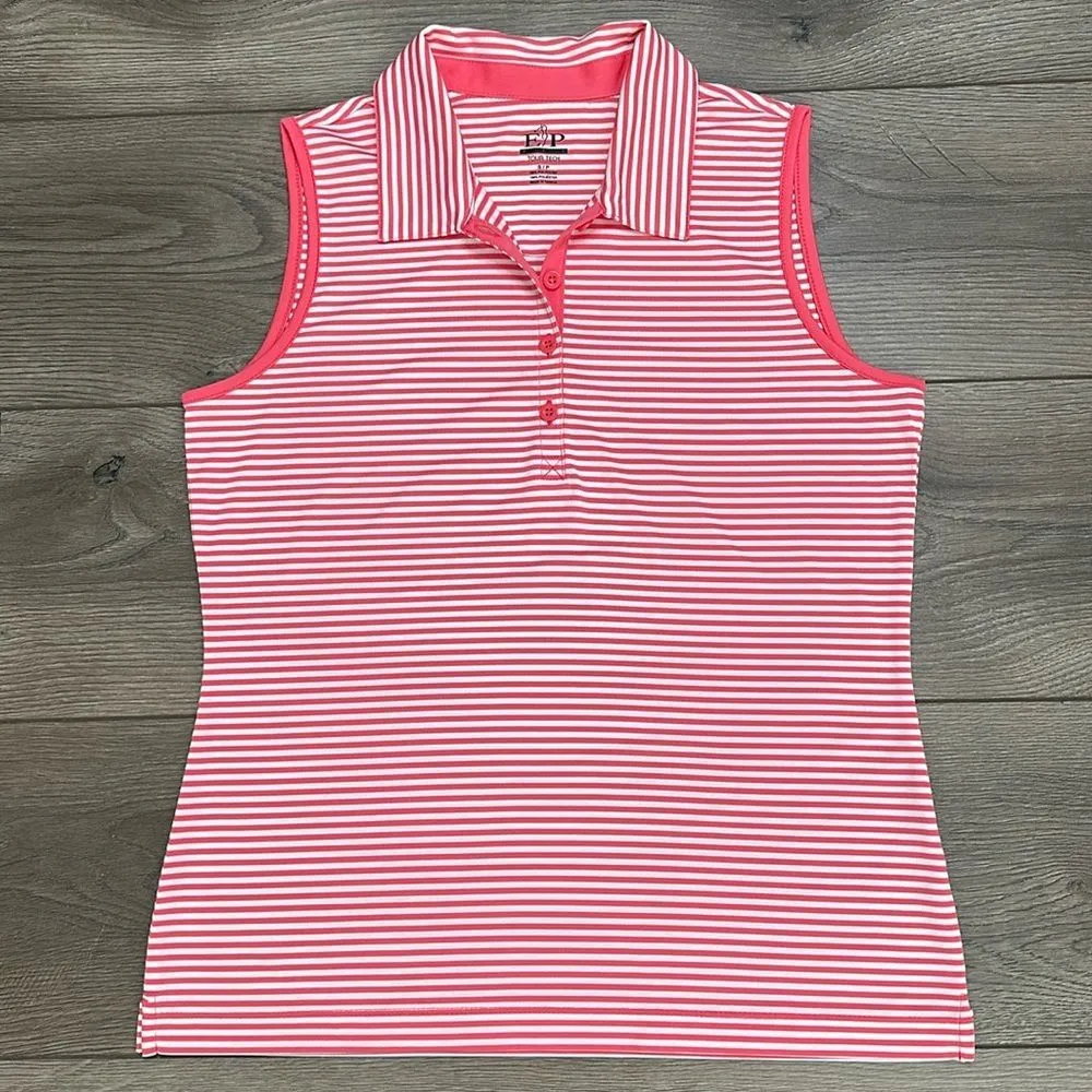 EP Pro Tour Tech Striped Golf Tennis Polos Tank‎ Tops Pink Green Size Small - Image 6