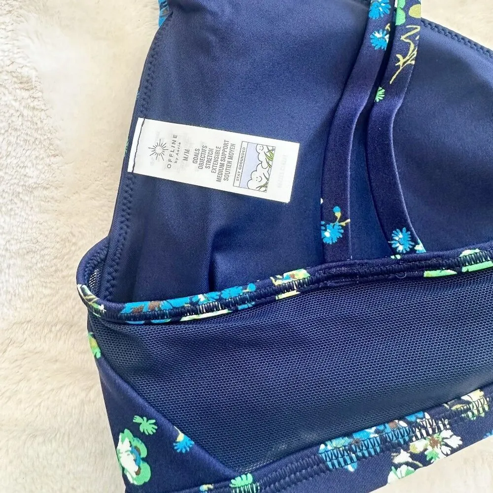 NWT Offline by Aerie Goals Mesh Floral Plunge Padded Sports Bra - Med - Image 4