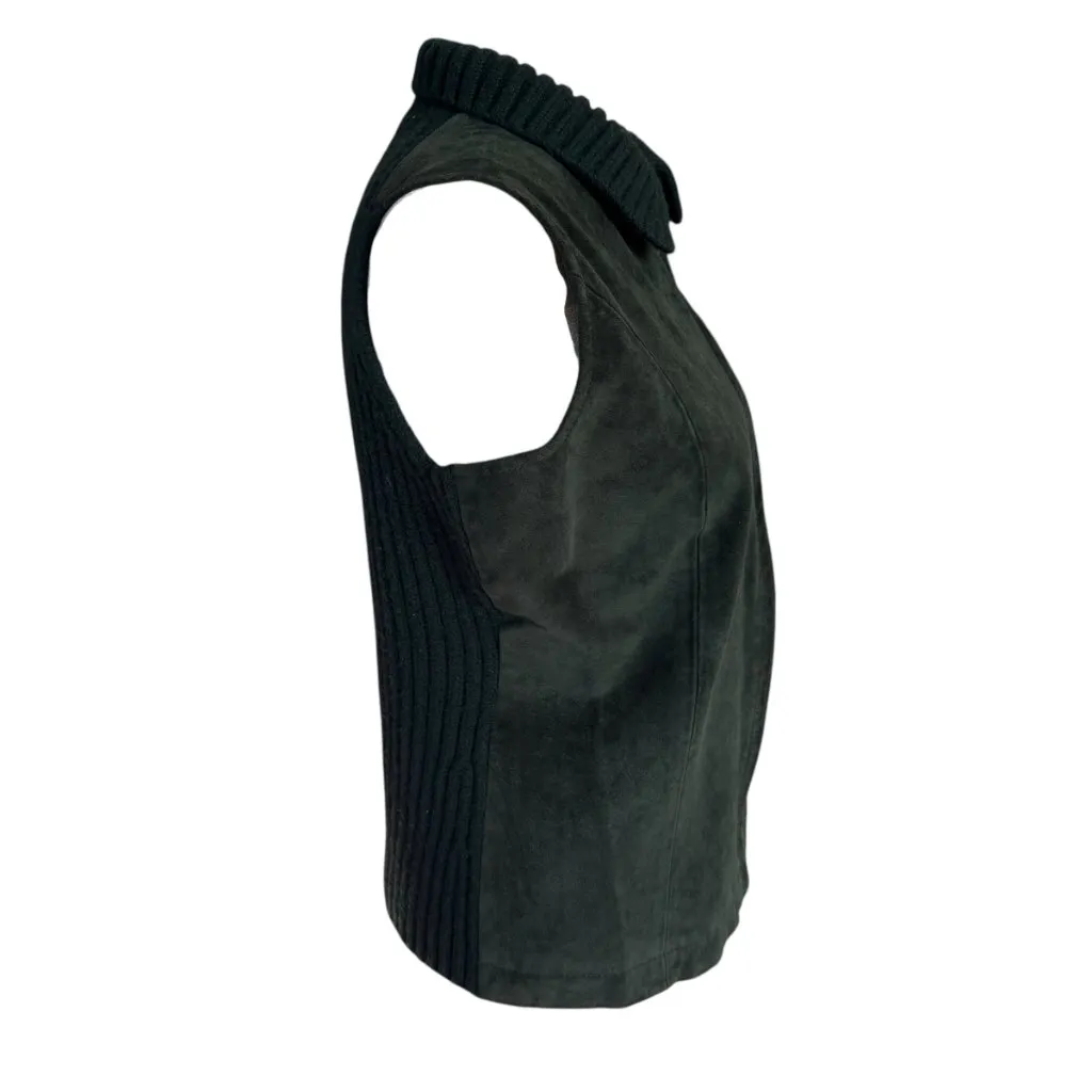 Liz Claiborne Lizsport green leather and wool sleeveless collared zip up vest S - Image 3