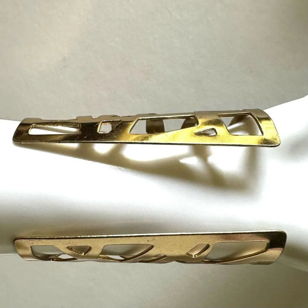 Gold tone long geometric wide cuff cut out bracelet - Image 4