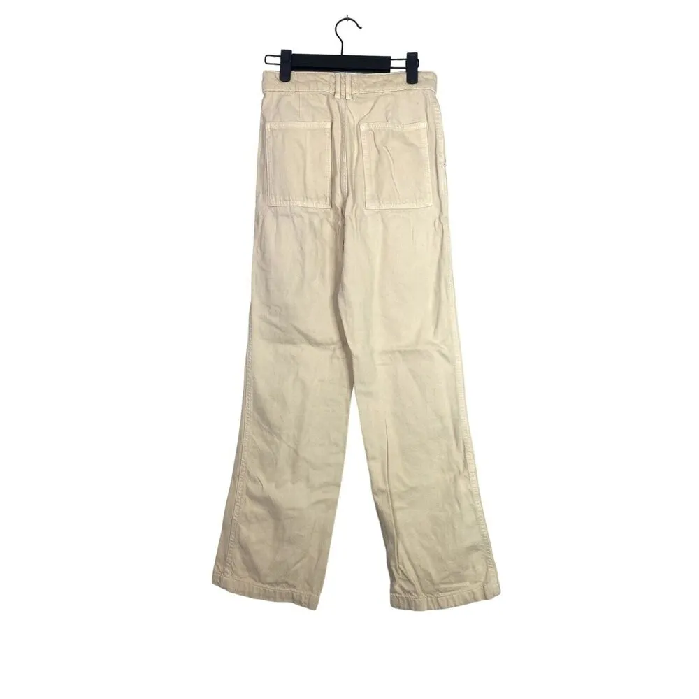 ZARA Cargo Relaxed Cotton Straight Leg Pants Zip Button 4 Pocket XS Cream #3188 - Image 4