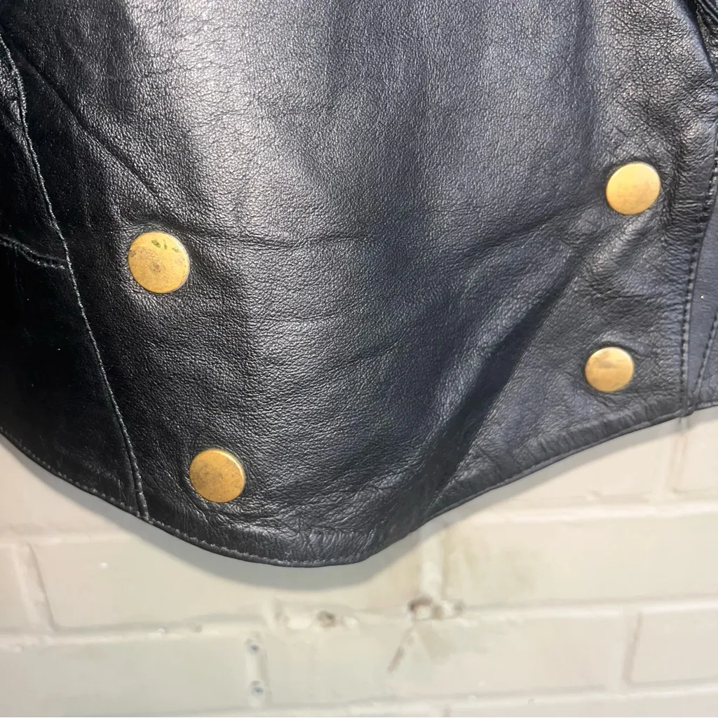 Vintage Cropped Black Leather Studded Jacket with Fringe Fringes Size L Size L - Image 7