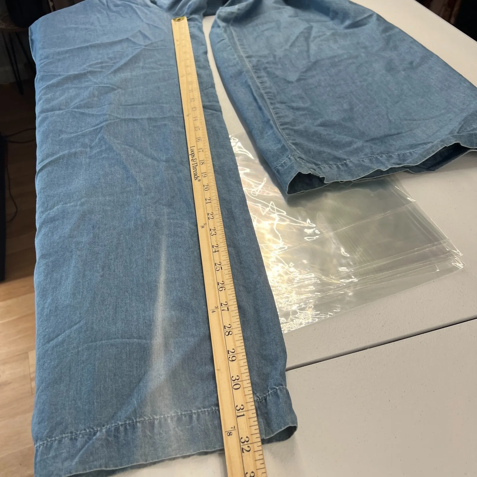 The Edit Seventeen Wide Leg Jeans Women 13 Blue Chambray Denim Cotton High Rise Size undefined - Image 13