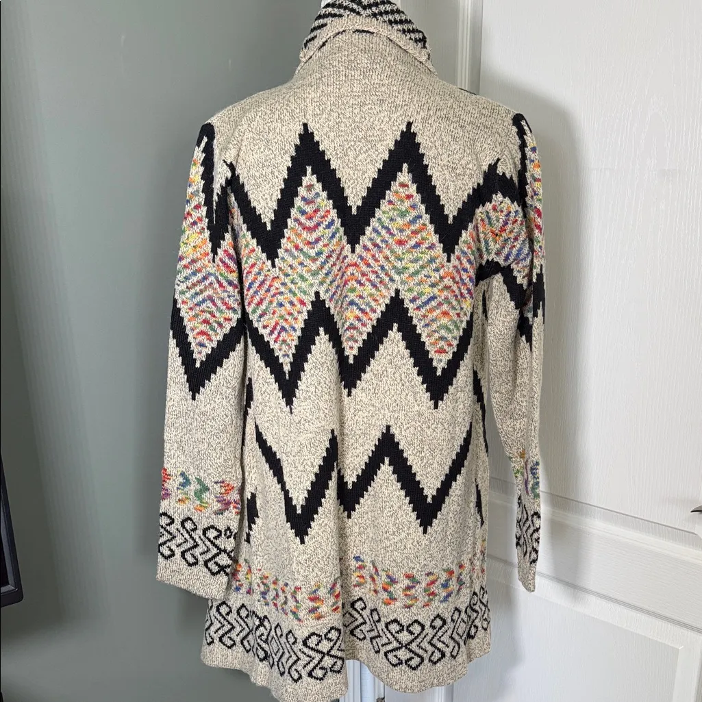 Adora Open Front Cardigan Sweater Jacket Black Beige Aztec Boho Tribal Size M Size M - Image 4