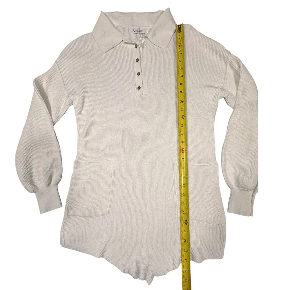 ANRABESS Cream Sweater Romper Polo Button Front Size Small White - Image 5