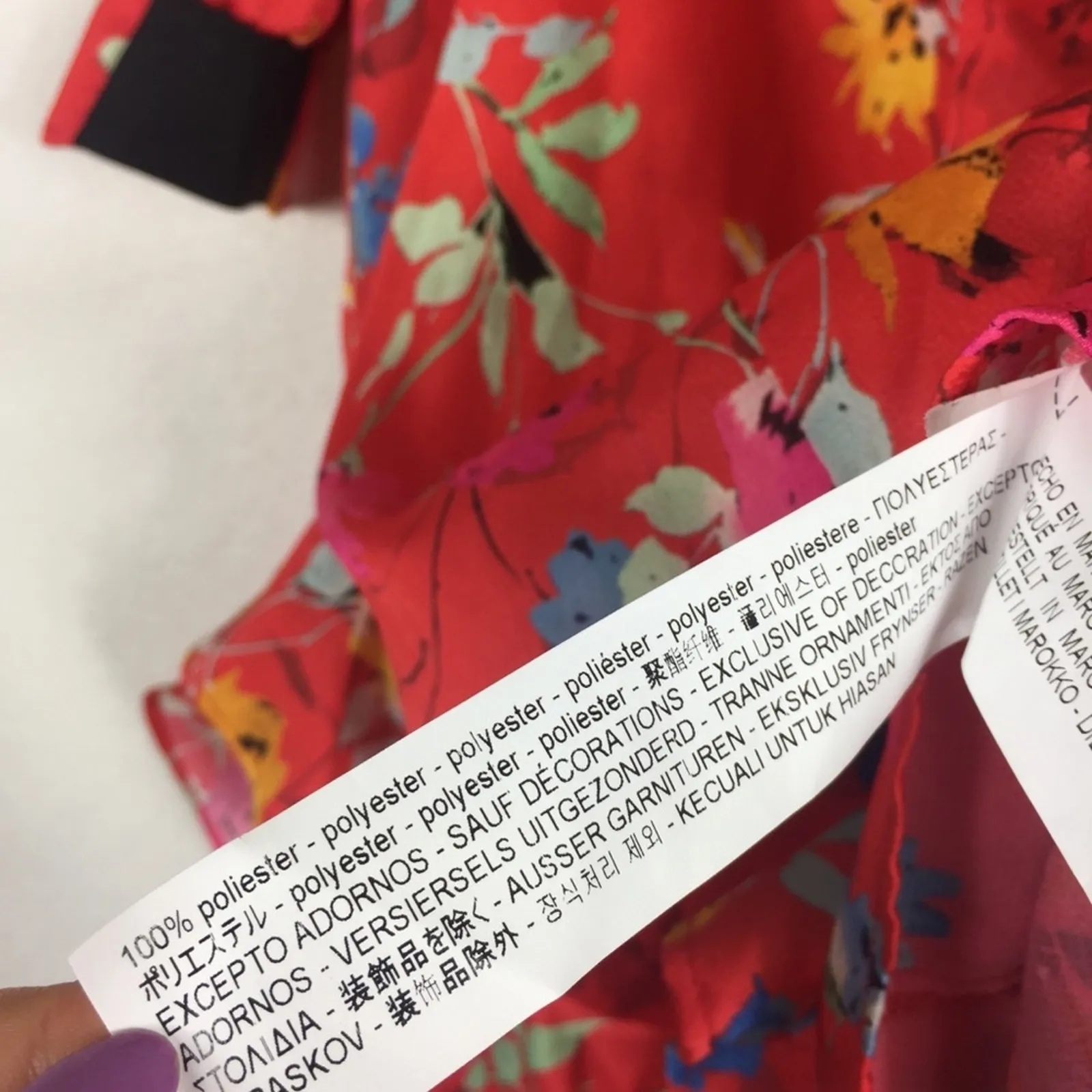 NWT Zara Satin Romper Small Red Japanese Floral Ruffle Puff Sleeve Ruched - Image 6