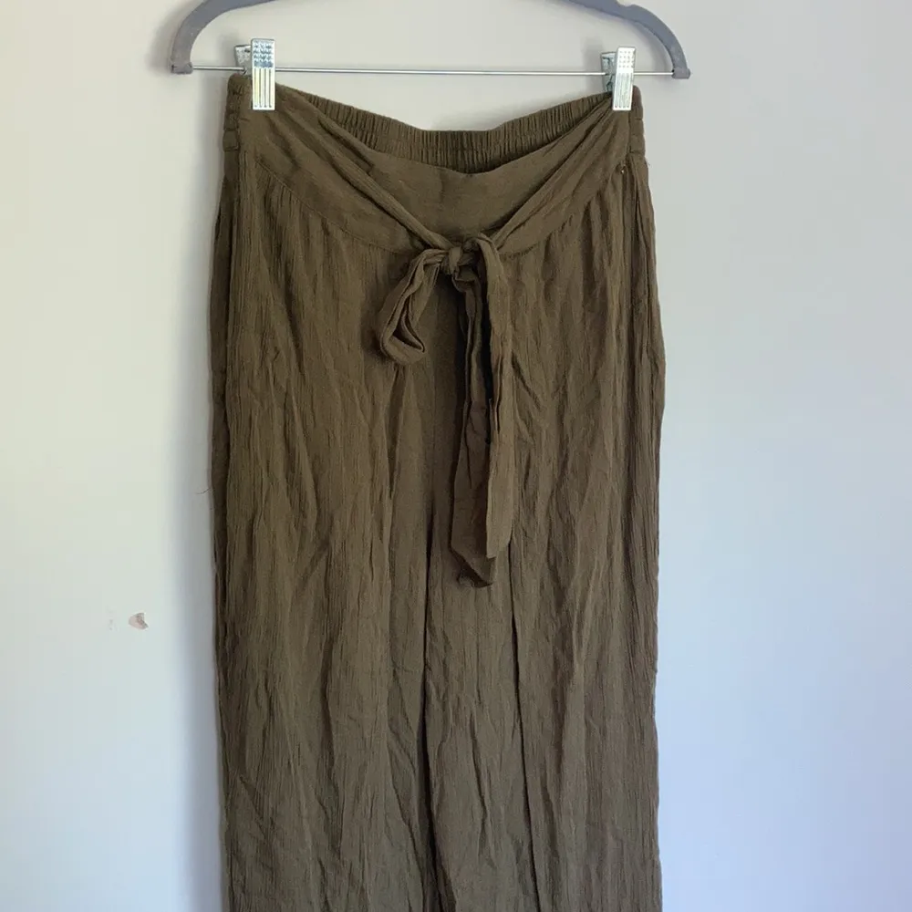 Olive Green Gauzy Split Leg Pants - Image 2