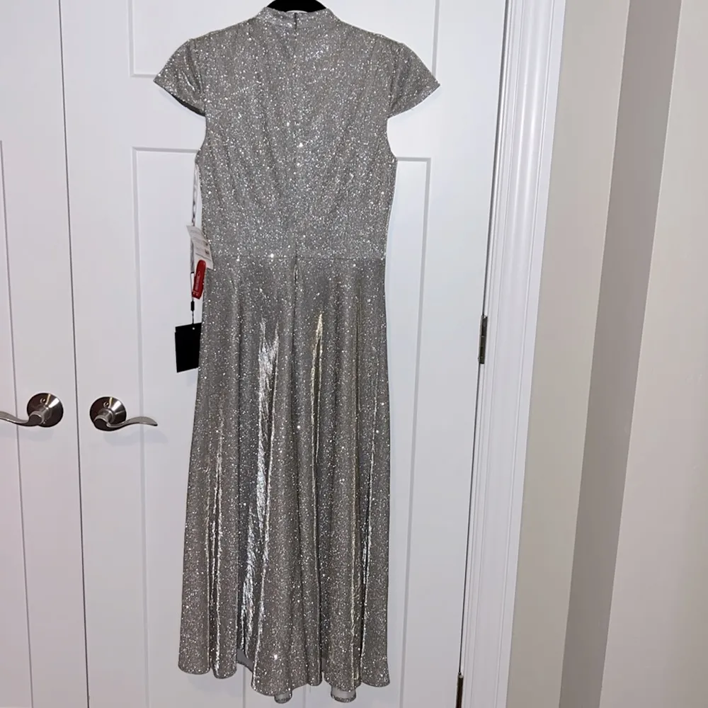 NWT  26151 - Metallic Cap Sleeve Tea Length Mock Neck Dress - Image 3