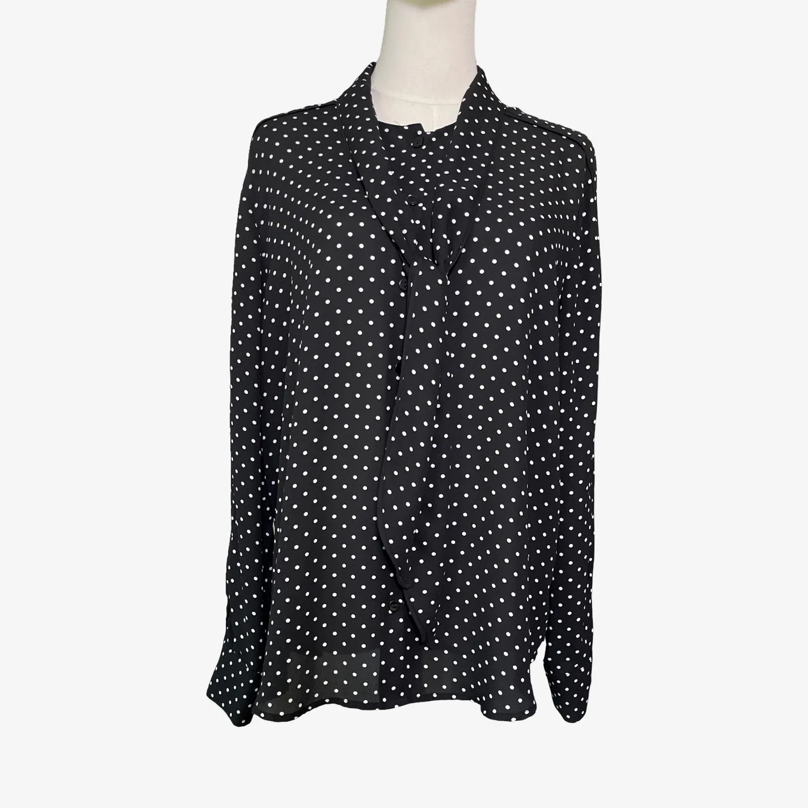 Who What Wear Black White Polka Dot Tie Neck Blouse XL Long Sleeve - Image 7