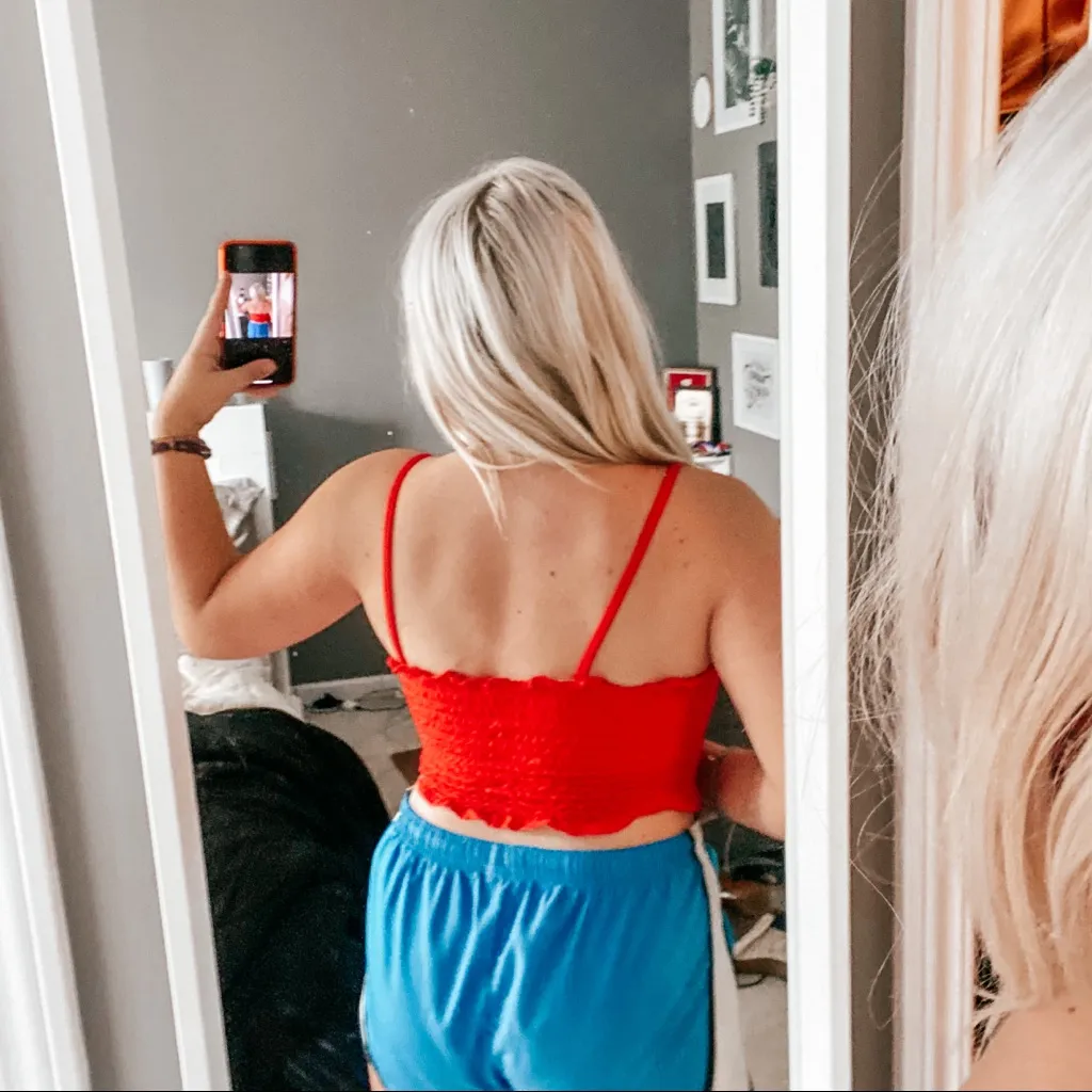 Bright Red Ruched Crop Top - Image 4