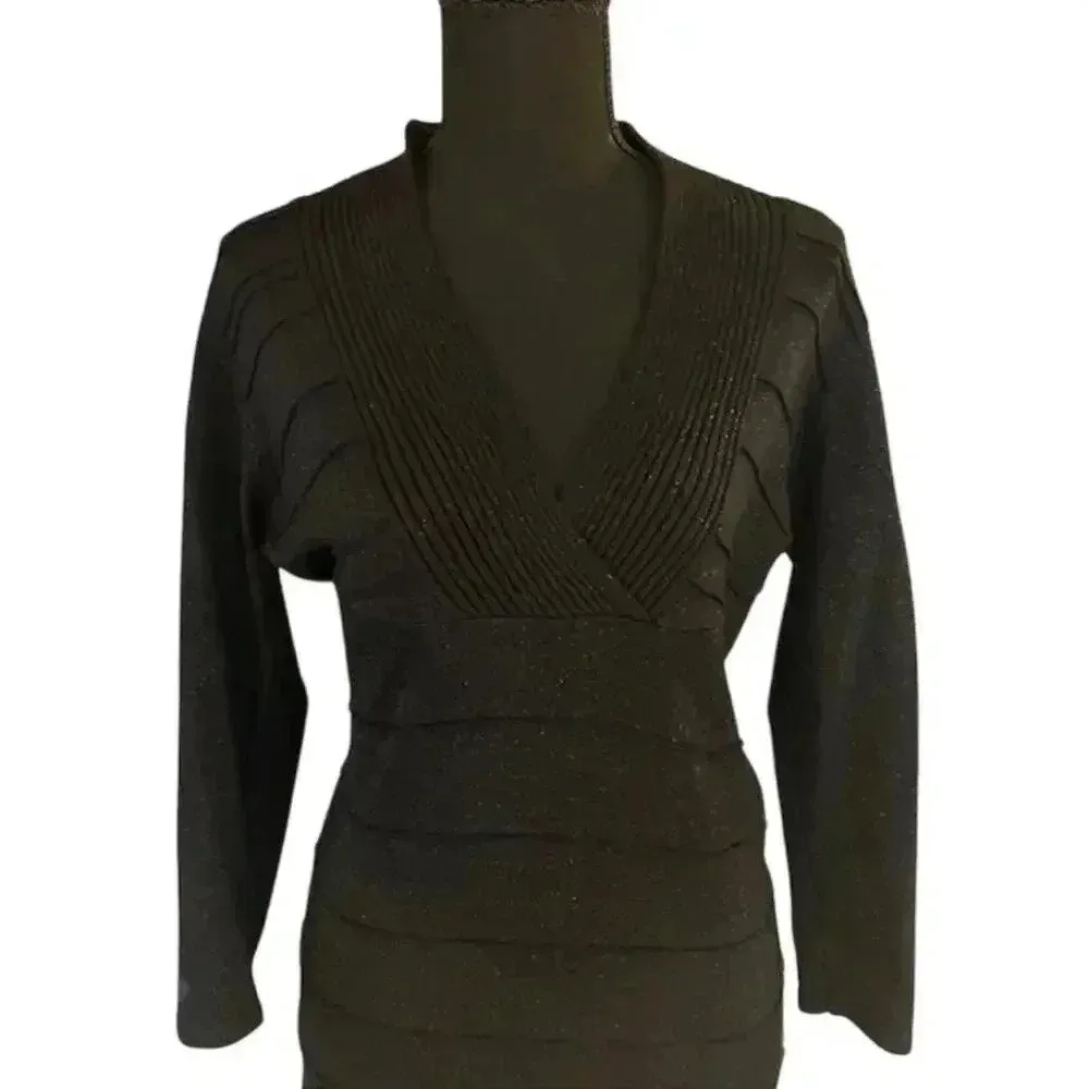 Frank Lyman Design Holiday Black Sweater Dress w/ Silver Sparkles, size Medium - Image 3