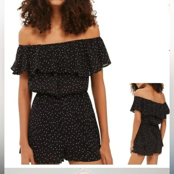 Topshop  Dotty Off The Shoulder Romper Size 6‎ - Image 2