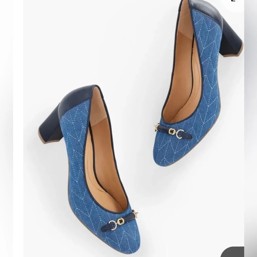 TALBOTS Ellery Bit Block Heel Pumps - Quilted Denim- Size 8.5 - Image 3