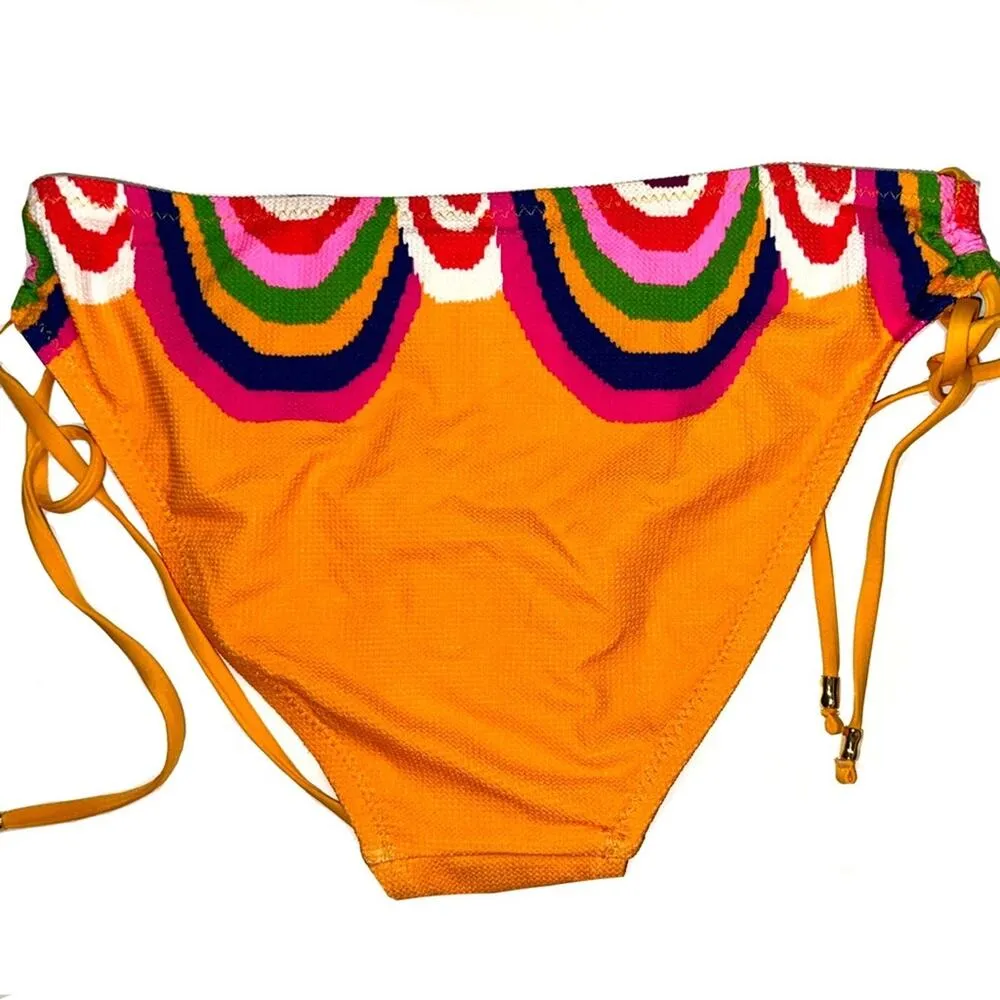 NWT Trina Turk Rainbow Swirl Tie Hipster Bikini Bottom in Mango Orange US12 - Image 4