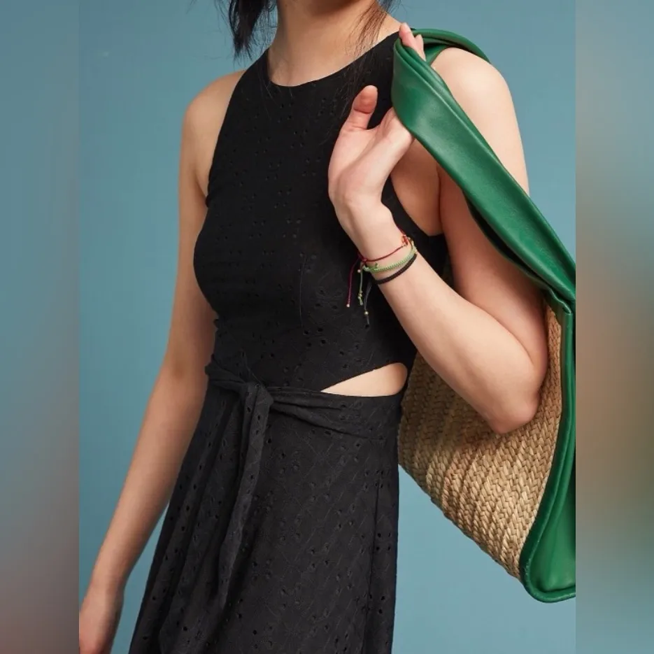 Hutch Anthropologie Algarve Eyelet Midi Dress Black Cut Out tie medium petite - Image 3