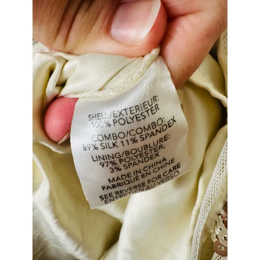 MILLY White Gold Silver Scallop Print Sequins Rhea Sleeveless Mini Dress Size 6 - Image 12