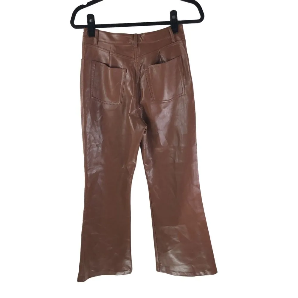 Wilfred The Melina Pant High Waisted Flared Crop Vegan Leather Pants Brown 2 - Image 2