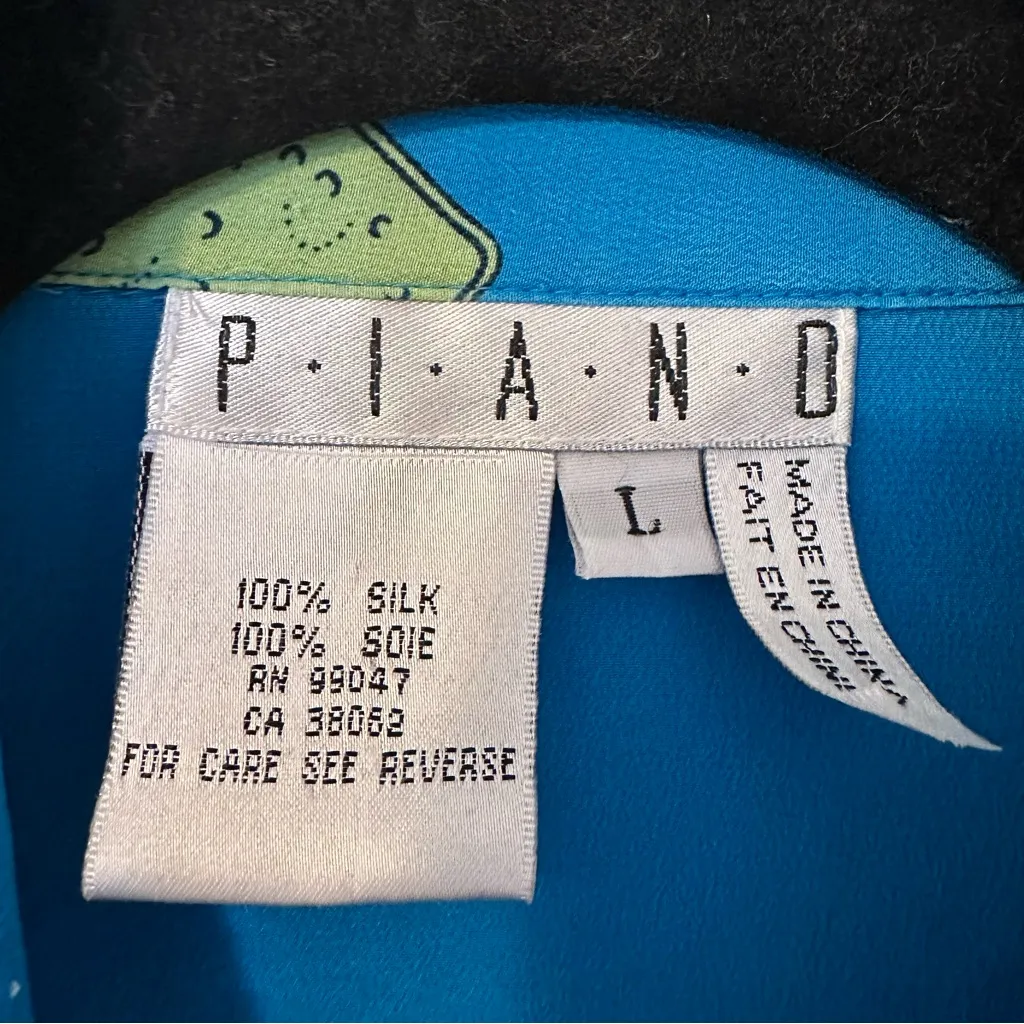 Vintage Silk Novelty Print Button Down Blouse Gloves Shoes Handbags Womens Large Blue - Image 6