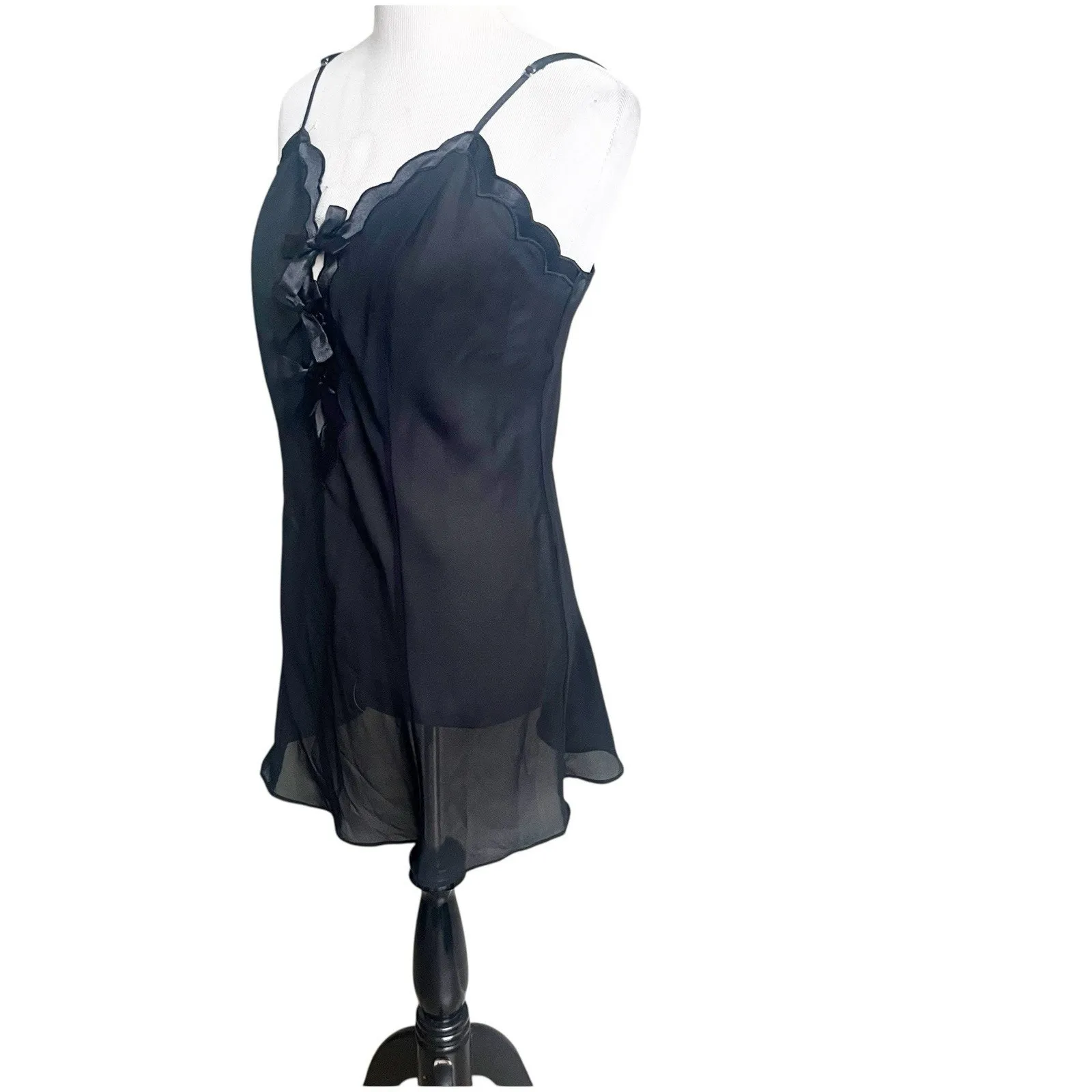 Fredericks Of Hollywood Lingerie Chemise Slip Bow Ties Sz Medium Black Coquette - Image 4