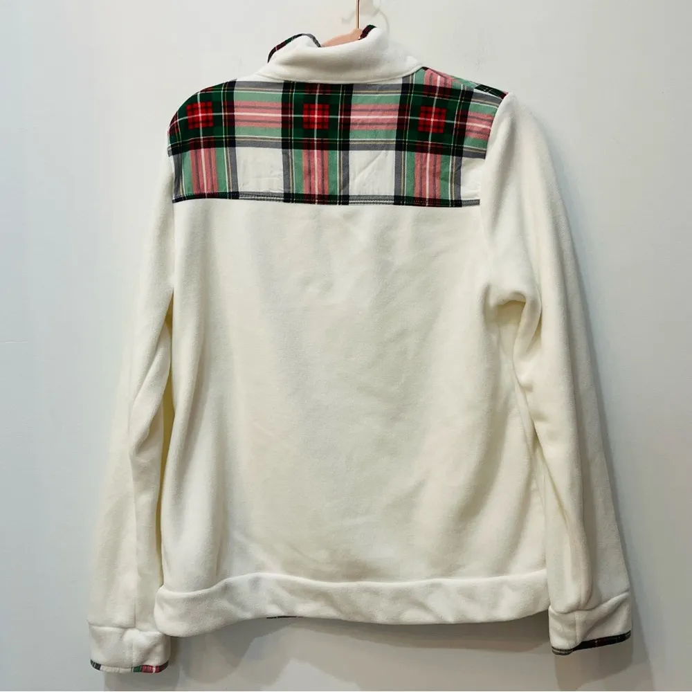 Crown & Ivy White Fleece Pullover w Plaid Accents Sz Medium - Image 4