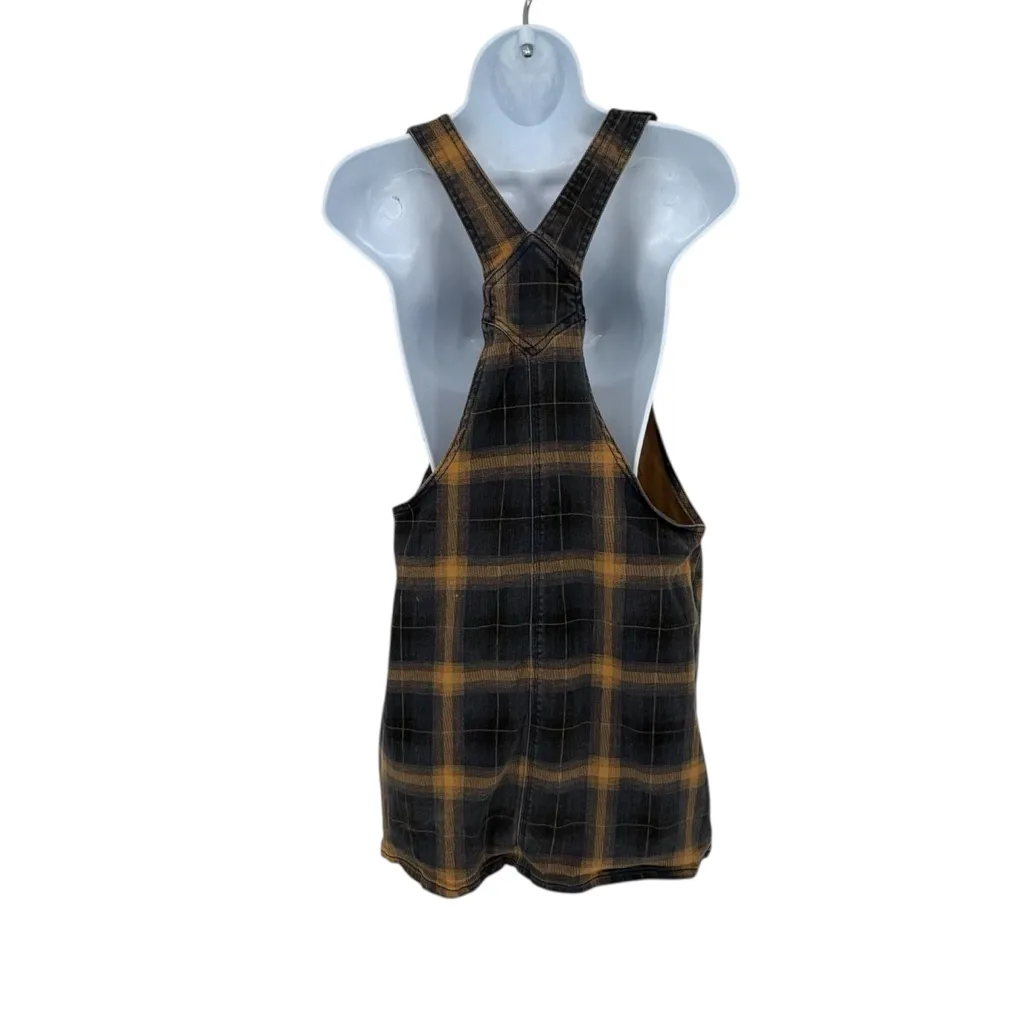 Dickies plaid duck Mini overall dress Brown And Yellow sold at Free People Large - Image 6